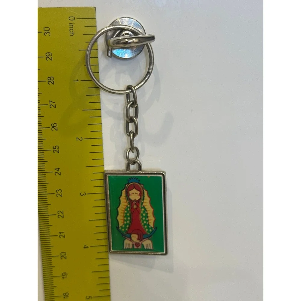 Virgin of Guadalupe Double Sided Keychain Religious Folk Art Metal Pendant